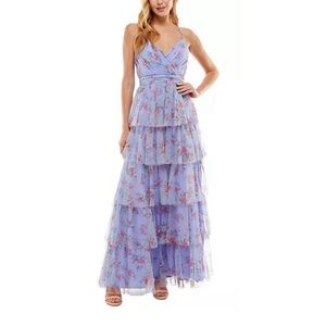City Studio Tulle Tiered Floral Floral Babydoll Maxi Dress HOCO Gown Wedding 0